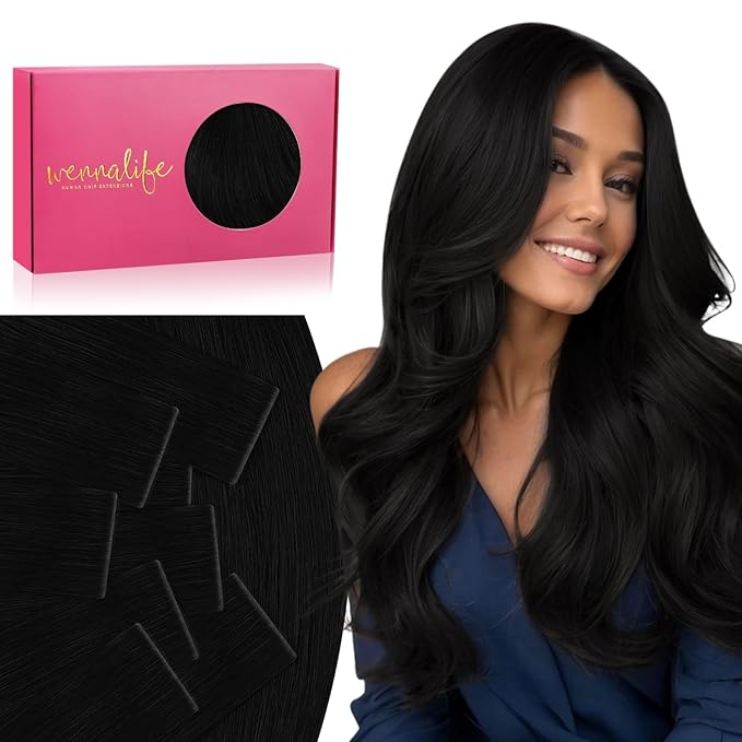 WENNALIFE Invisi Edge Tape in Hair Extensions Human Hair, 24 Inch 50g 20pcs Jet Black Invisible Luxury Remy Hair Extensions Natural Seamless Injected Tape Ins Straight Extensiones De Cabello Humano