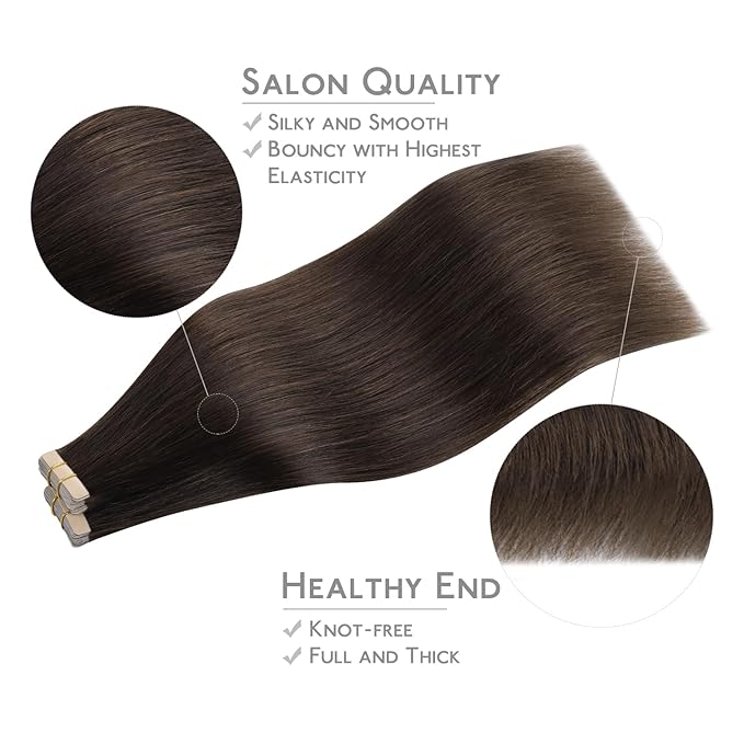 Wennalife Tape-in Hair Extensions, 40pcs 120g 26 inch Light Dark Brown Real Human Hair Straight Tape-in Extensions
