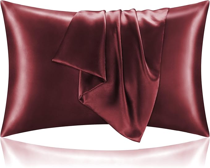 BEDELITE Satin Pillowcase with Zipper 2 Pack, Burgundy Pillow Cases Standard Size, Super Soft and Cooling Similar to Silk Pillow Cases, Gift for Women Men(20x26 Inches)
