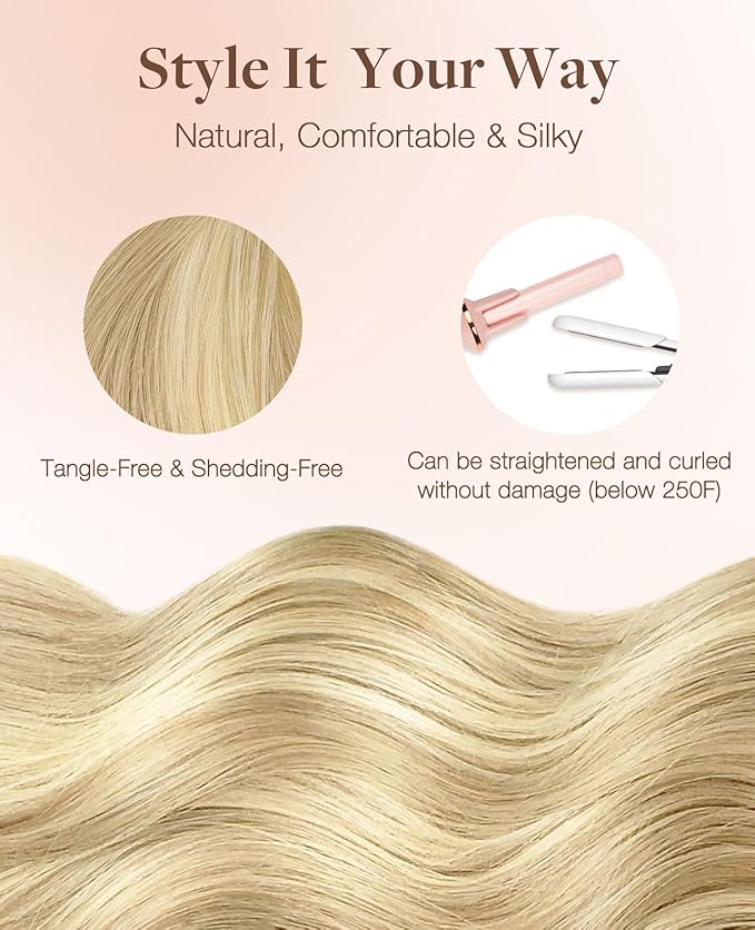GOO GOO Invisi Edge Tape in Hair Extensions Human Hair, 18D/22F Dirty Blonde Highlights 20pcs injected with 20pcs classical tape ins, 24inch 100g, Virgin Remy Hair, Natural Look