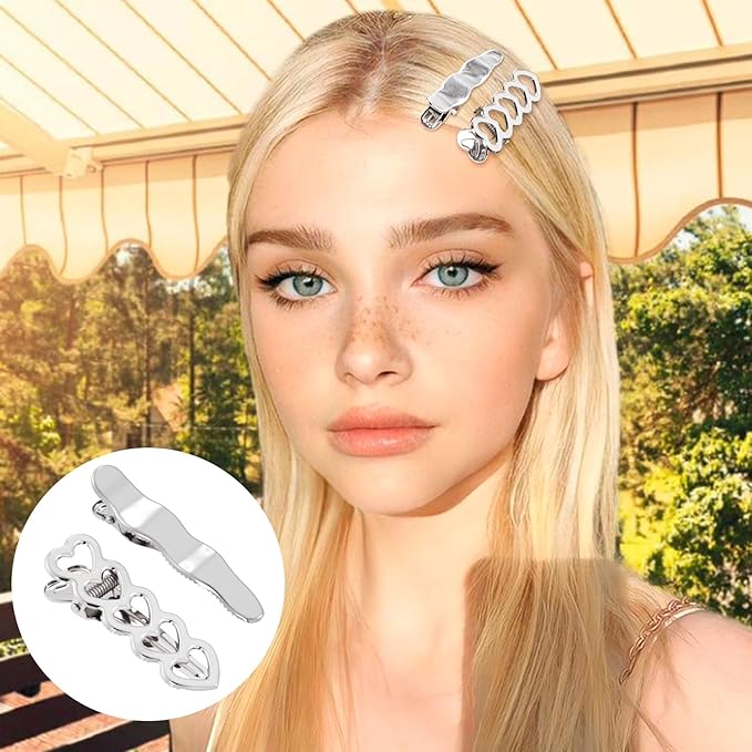 32pcs Star Heart Metal Hair Clips, 16 Styles Silver Hair Clip Alligator Barrettes, Bow Wavy Non-Slip 2000s Hair Accessories for Women Daily, Party