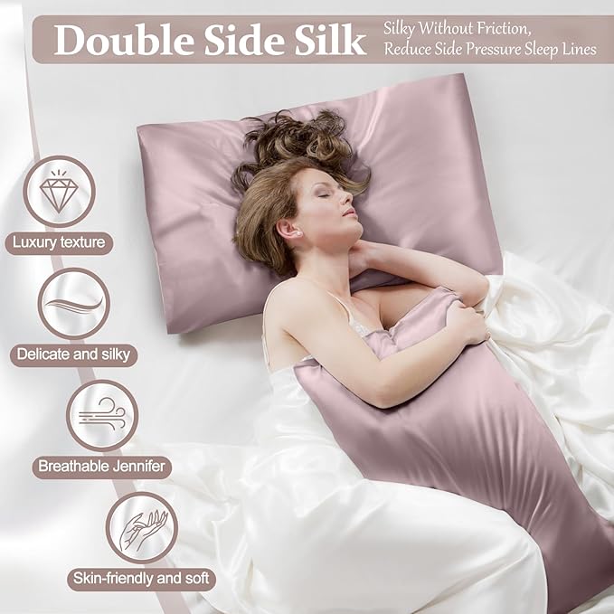 2 Pack 100% Pure Silk Pillowcase for Hair and Skin, Both Sides Mulberry Silk Pillowcases with Hidden Zipper, Cooling Pillowcase 19 Momme, 600 Thread Silk Pillow Cases Queen Size, Apricot