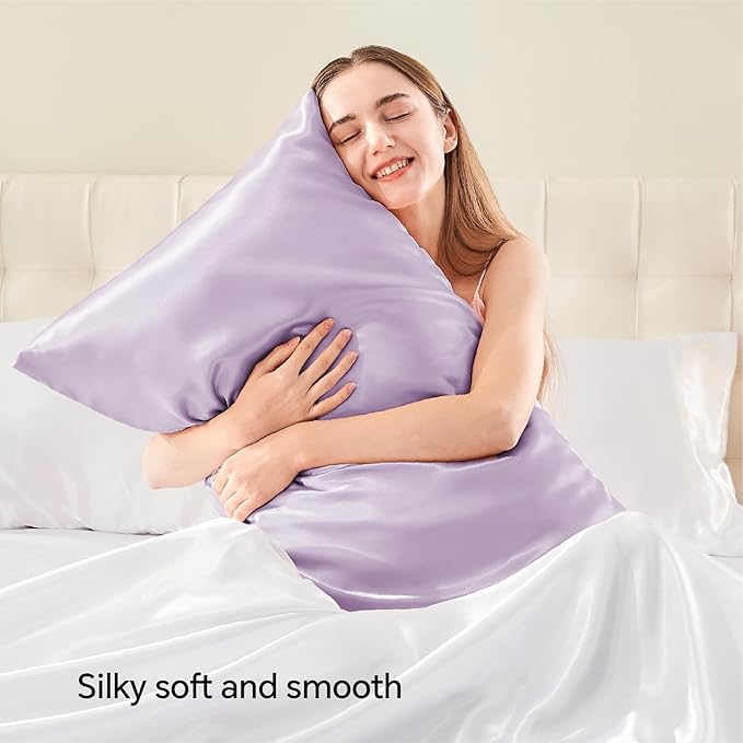 BEDELITE Satin Pillowcase with Zipper, Lavender King Size Pillow Cases Set of 2, Super Soft and Cooling Similar to Silk Pillow Cases, Gift for Women Men(20x36 Inches)