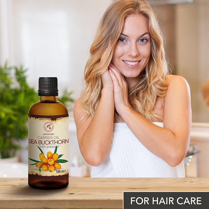 AROMATIKA Sea Buckthorn Oil 3.4 Fl Oz - Pure & Natural - Hippophae Rhamnoides - Carrier Oil for Essential Oils - Base Oil for Nails - Hair - Face & Body Care