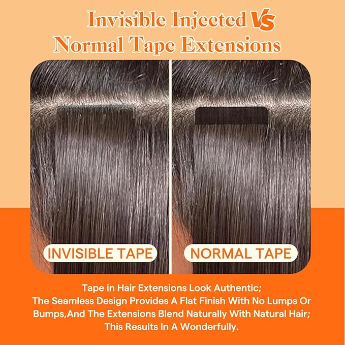 Full Shine Invisible Injected Tape in Hair Extensions Human Hair Color 330 Orange Virgin Injection Seamless Tape in Hair Extensions 10Grams 5PCS Straight Brazilian Extension 16 Inch for Cosplay