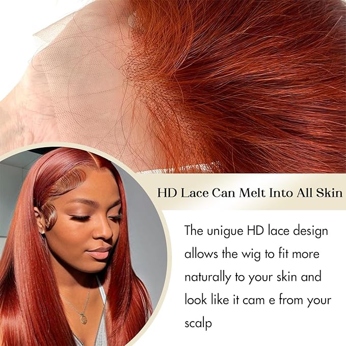 250 Density Straight Lace Front Wigs Human Hair Pre Plucked 13x4 HD Transparent Lace Front Wigs Human Hair for Women Reddish Brown Lace Frontal Wigs 33# Colored 28Inch