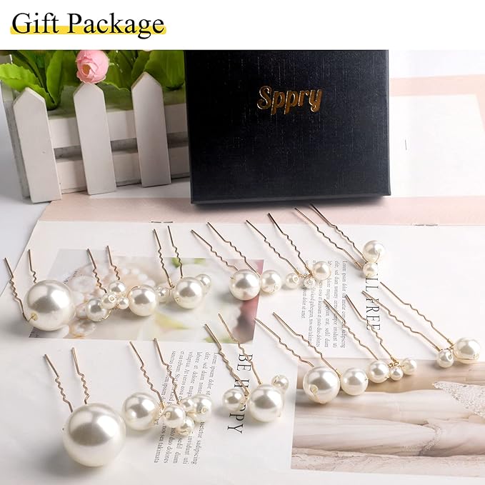 U Shaped Pearl Hair Pins for Wedding, Elegant Updo Hair Accessories for Bridal or Women, Set of 12 (Gold)