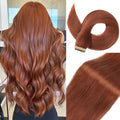 Tape in Hair Extensions Human Hair 20pcs Remy Hair Extensions 18 Inch Auburn Brown Straight Invisible Human Hair Tape in Extensions Skin Weft Tape Extensions Human Hair (#A33,18 Inch)