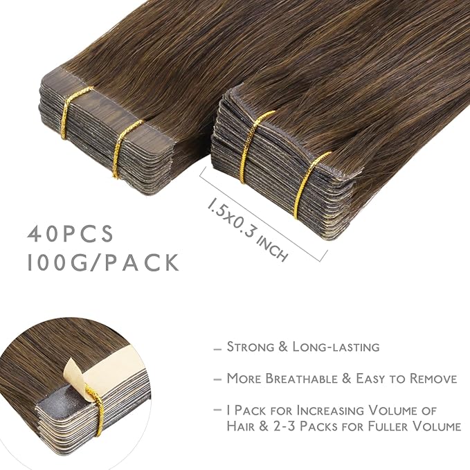 WENNALIFE Invisi Edge & Classic Tape in Hair Extensions Human Hair, 18 Inch 100g 40pcs(20pcs Invisi Edge & 20pcs Classic) Cool Ash Brown Invisible Luxury Remy Hair Natural Seamless Injected Tape Ins