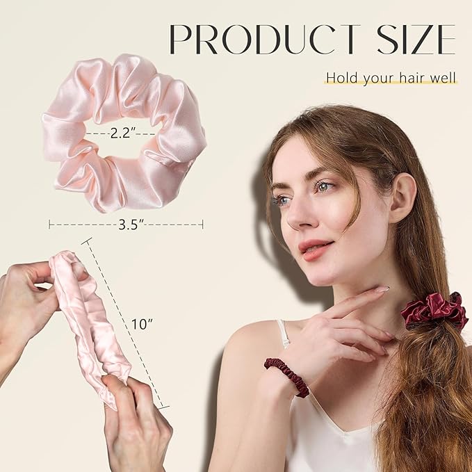 ZIMASILK 100% Mulberry Silk Hair Scrunchies – 19 Momme Elastic Silk Hair Ties for Women & Girls, Gentle No-Tug (5 Pack, Light Blue, Pink, White, Taupe, Peacock Blue)