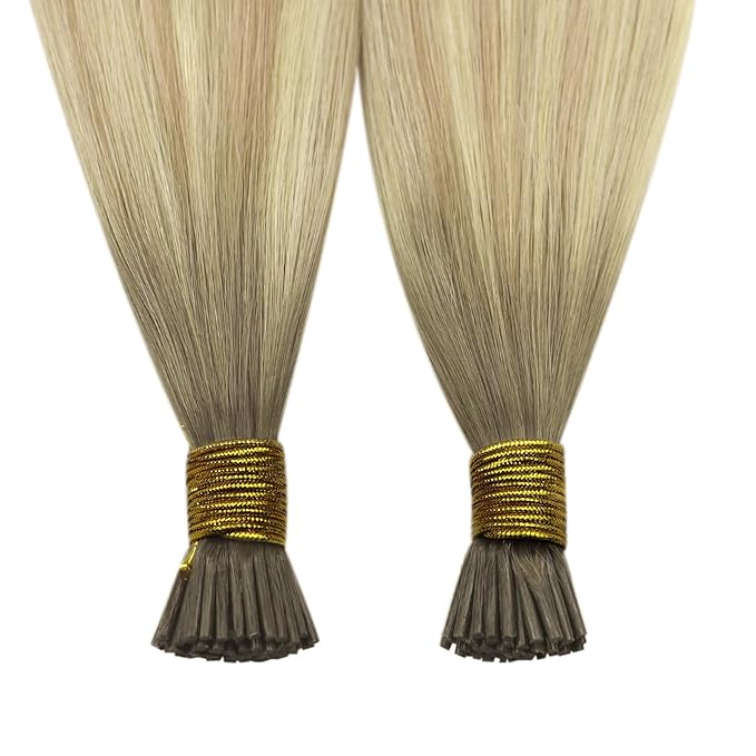 YoungSee I Tip Hair Extensions Ombre I Tips Hair Extensions Real Human Hair Ombre Ash Blonde to Platinum Blonde Itips Human Hair Extension 16In 80s 50g Balayage Tip Hair Extension for All Styles