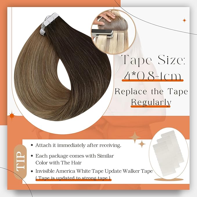 Full Shine Balayage Tape in Hair Extensions Real Human Hair Color 2/6/18 Hair Extensions Tape ins Skin Weft Glue in Human Hair 18 Inch Straight Human Hair Extension 50Gram Invisible Extensions 20Pcs