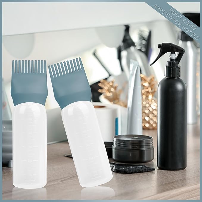 BLAAROOM Root Comb Applicator - 6 Oz, 2 Pack Hair Oil & Dye Bottle with Root Comb Brush - Green