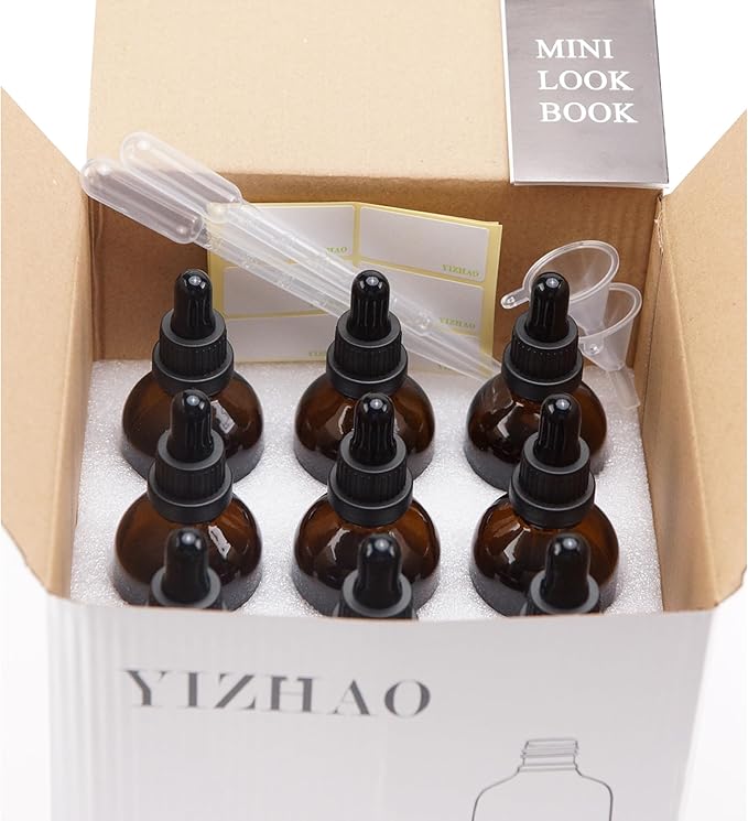 YIZHAO Blue Glass Dropper Bottle 4oz, Tincture Bottles with Glass Dropper, for Essential Oils, Aromatherapy, Cosmetic, Laboratory, Pharmacy, Liquids, Travel –9 Pcs