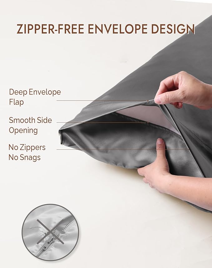 SilkSilky 100% Mulberry Silk Pillowcase - Pure 22 Momme High-Grade 6A Fibers for Hair & Skin, Envelope Closure, Natural, Organic, Breathable & Cooling Pillow Case (King, Dark Gray)