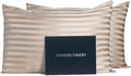 Fishers Finery 25mm 100% Pure Mulberry Silk Pillowcase Set (Taupe Stripe Queen 2 Pack)