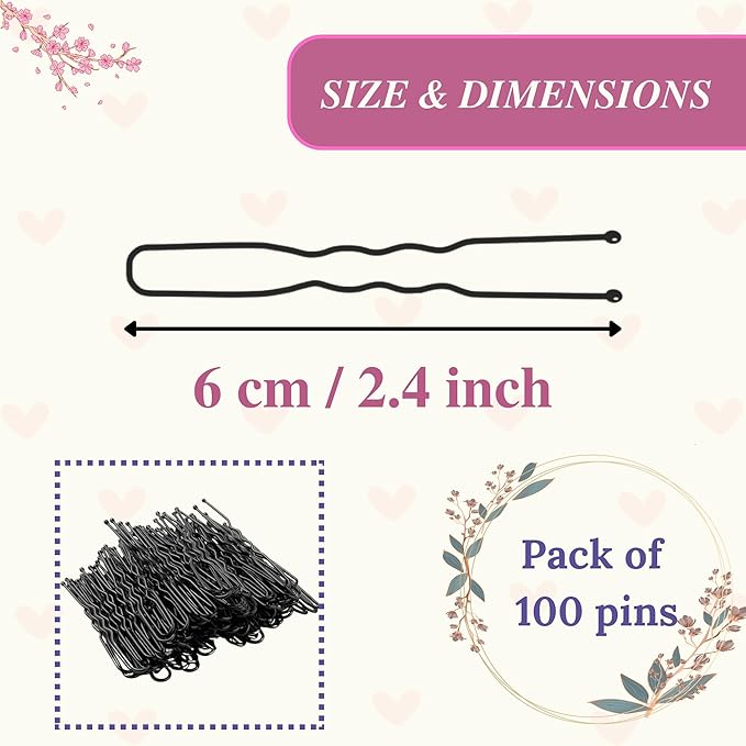 Set of 100 premium U-shaped hair pins, measuring 6cm/2.4 inches, perfect for women, girls, and hairdressers. with a clear storage box and is suitable for all hair types(Black) (100 Pins)