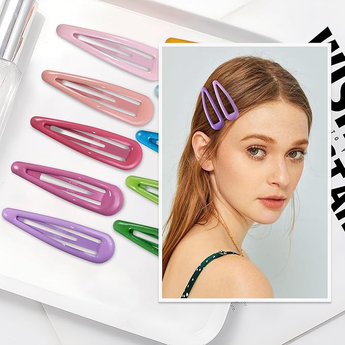 24 PCS 2.36 In Metal Snap Hair Barrettes For Women Water Drop Shape Hair Clips For Thick Thin Fine Hair,Bright Multiple Colors