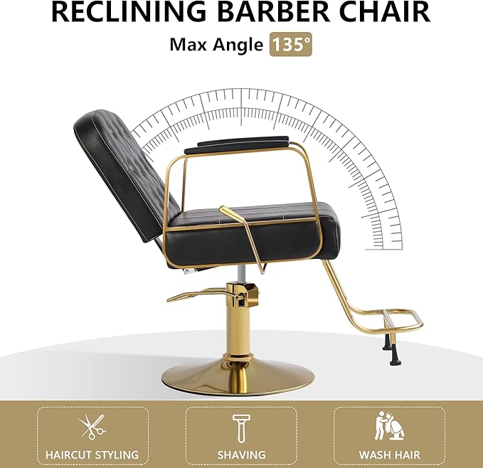 KIGOTY Salon Barber Chair, Reclining Salon Chair for Hair Stylist, Adjustable Hair Salons Tattoo Braiding Hairdresser Chair, 360 Swivel Stylist Chairs for Barbershop (Modern Black)