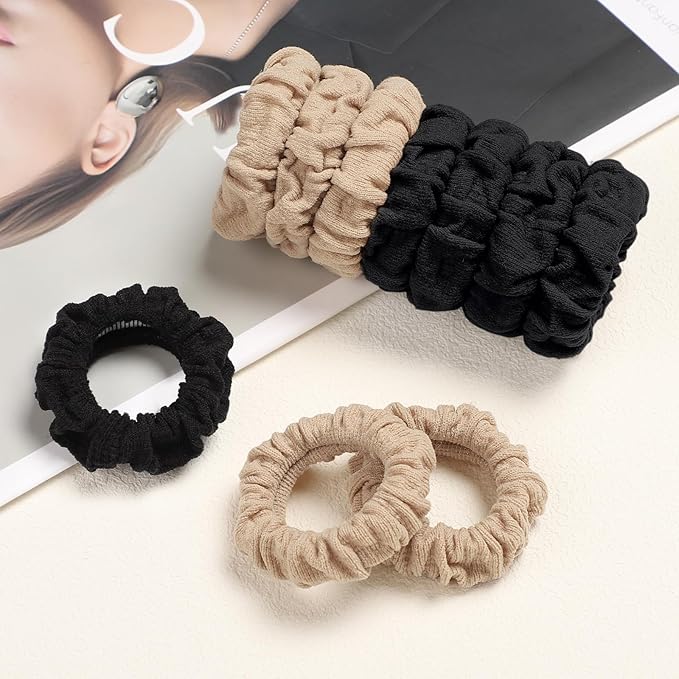 WantGor Hair Ties, Women 10PCS Hair Bands No Damage Elastic Scrunchies Seamless Ponytail Holders Hair Accessories Head Bands for Women's Thick Thin Hair (Black, Khaki)