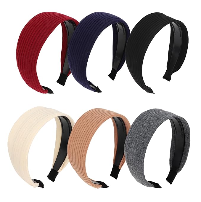 Wecoe Headbands for Women, 6pcs Wide Ribbed Headbands Non Slip Fashion Head Bands Comfortable Hairbands Hair Accessories for Women & Girls