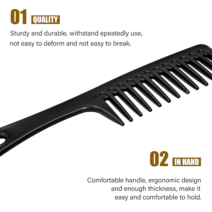MODENGKONGJIAN 4PCS Wide Tooth Comb, Large Hair Detangling Comb Styling Comb for Curly, Wet, Long Hair (Black & Blue, Polypropylene (PP))