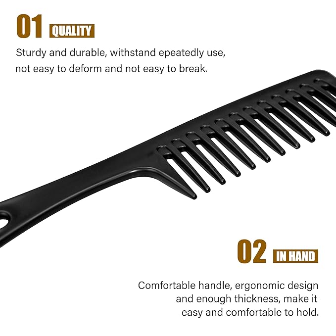 MODENGKONGJIAN 4PCS Wide Tooth Comb, Large Hair Detangling Comb Styling Comb for Curly, Wet, Long Hair with Handgrip (Black & Pink)
