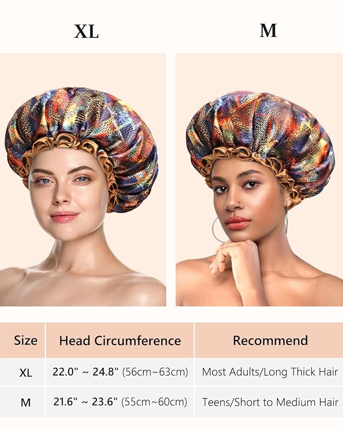 mikimini Mystery Medium Shower Caps Pack of 2, Shower Cap for Girls and Women with Brown Lace, Reusable Waterproof Bathing Shower Hat