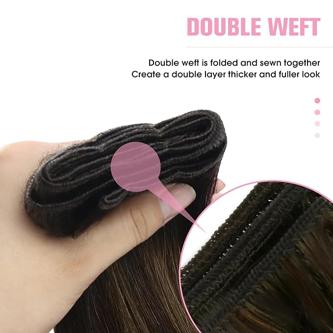YoungSee 130g Hair Extensions Weft Balayage Human Hair Weft Extensions Dark Brown Mix Medium Brown Balayage Sew in Hair Extensions Real Human Hair for Long Hair 24Inch