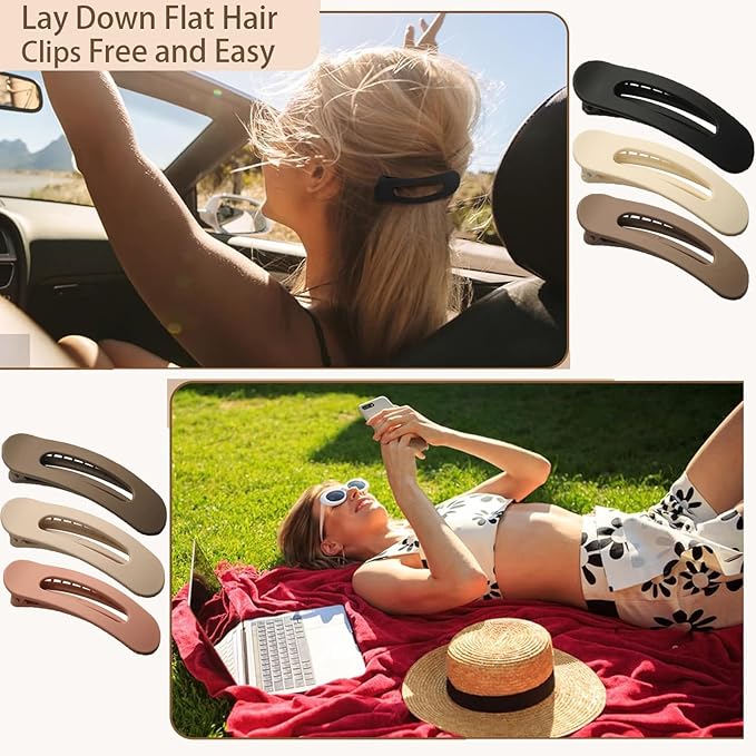6 PCS Flat Claw Clips, Large Lay Flat Hair Clips for Women Girls, Strong Hold Non-slip Hair Claws for Thick Thin Hair (Matte 5)