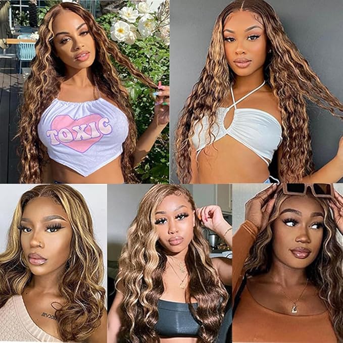 24 26 28 Inch Blonde Bundles Human Hair Highlight Deep Wave Bundle 2 Tone Brown Mixed With Blonde Bundles Niegmeag Brazilian Virgin Remy Hair Extensions 300g