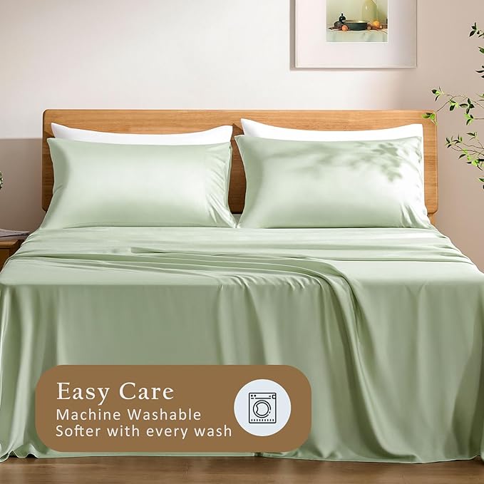 TOSMO Luxury Pillow Case Set of 2 - Cooling Viscose Derived from Bamboo, Oeko-TEX, Breathabl Silky Soft Pillow Cases with Envelope Closure (King / 20x36, Light Green)