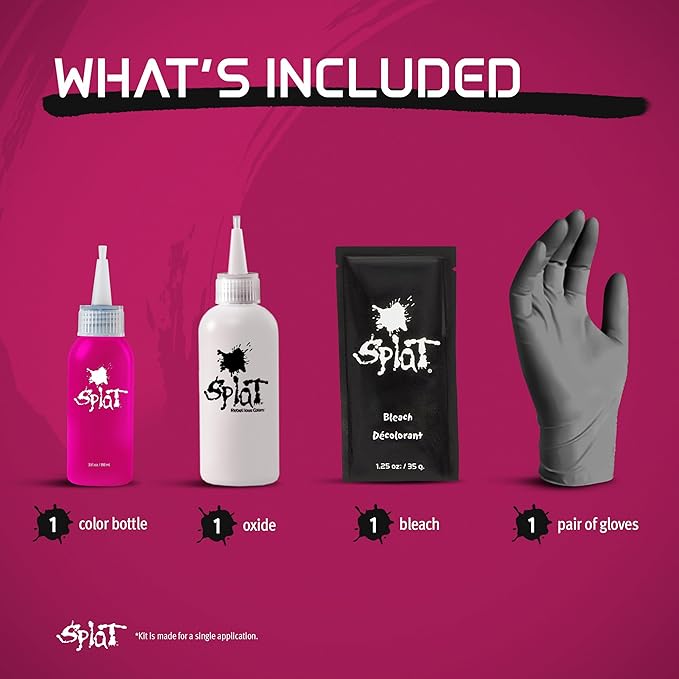 Splat Pink Fetish Semi Permanent Hair Dye Kit with Bleach, 1 Application, Includes Pink Hair Dye, Oxide & Bleach Powder, Vegan & Cruelty Free Hair Color