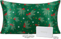 THXSILK Christmas Style 6A+ Grade Mulberry Silk Pillowcase for Hair and Skin, 22 Momme 100% Pure Silk Pillow Case with Hidden Zipper, Christmas Holly Printed Pillow Cover(King Size 20"x36", Green)