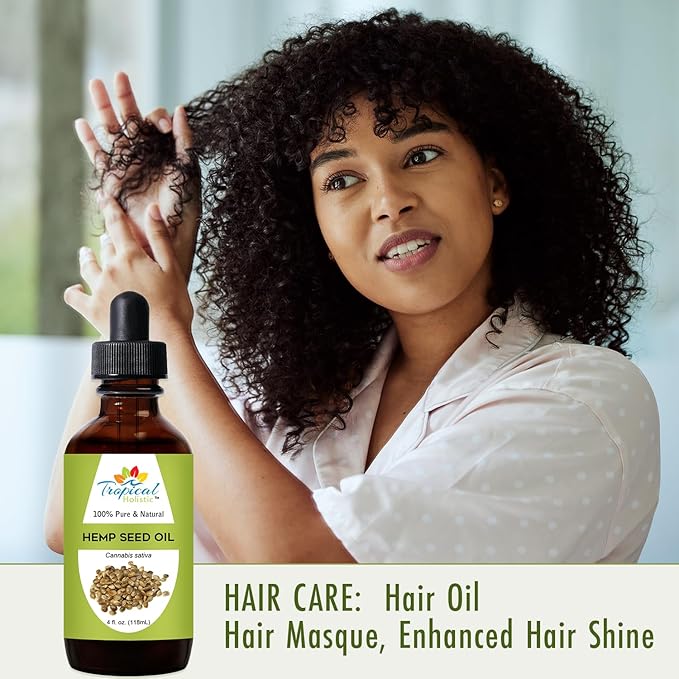 Tropical Holistic 100% Pure Organic Hemp Seed Oil (4oz) - Cold Pressed Natural Skincare for Face, Hair, Nails, Cuticles, Makeup, Massage, DIY Projects