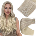 Full Shine Blonde Clip in Hair Extensions Balayage Blonde Ash Blonde Mix Platinum Blonde Human Hair Clip in Extensions 18 Inch White Clip ins Hair Extensions Ease for Use 8 Pcs 120 Grams
