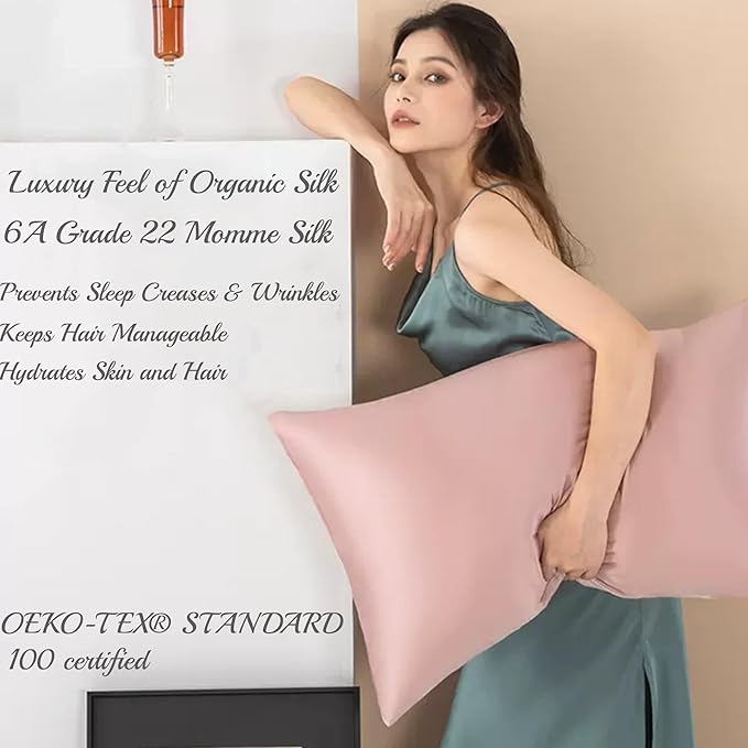 100% Mulberry Silk Pillow Cases King Size for Hair and Face Protection, Premium Hypoallergenic 22 Momme Silk Pillowcase Gift Set Made in USA, 1 Pack 20"x36" (King, Dusty Rose)