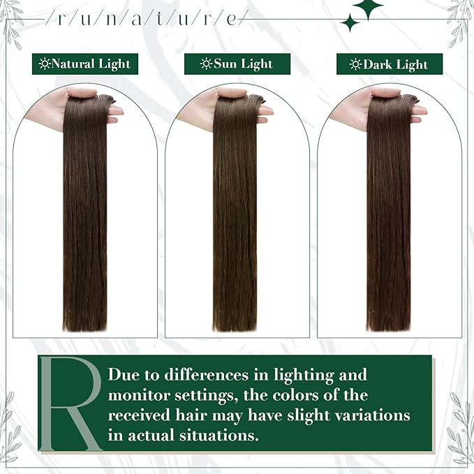 RUNATURE Brown Clip in Hair Extensions, Real Hair Extensions Clip Ins, Double Weft Human Hair Clip in Extensions, Remy Natural Hair for Women, Tangle-free Hair, 14 Inch 50g 3pcs #2 Dark Brown