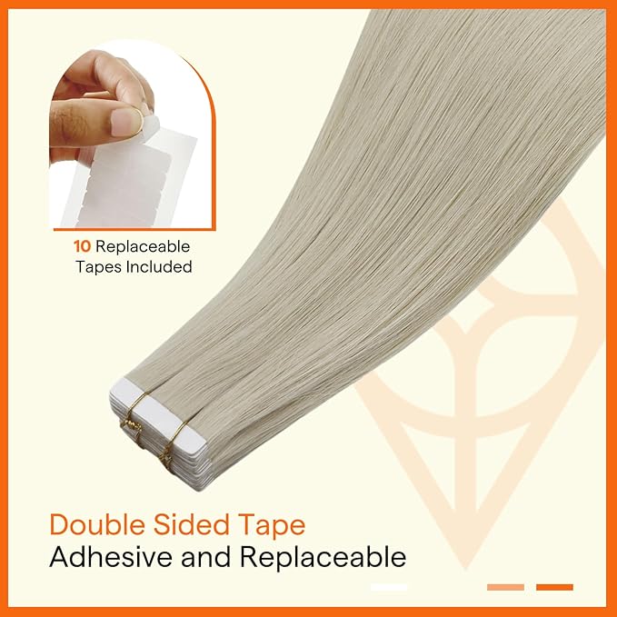 Full Shine Virgin Tape in Hair Extensions Human Hair Color White Blonde Double Sided Insert Virgin Hair Invisible Tape in Extensions Blonde Hair Extensions 20Pcs 30G 12Inch for Chic Makeover