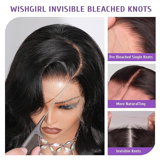 13x4 Full Frontal SKINLIKE Real HD Lace Wig, Vivid Pre-Plucked Hairline Bleached Knots 0.10mm Ultra-thin HD Lace Body Wave 200% Density Full Cuticle Aligned Remy Hair 30 Inch