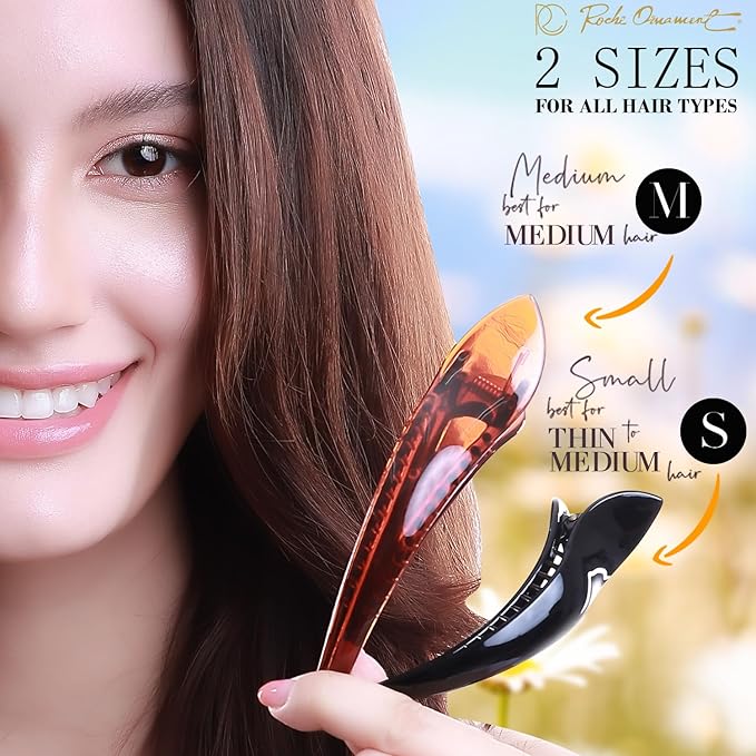 RC ROCHE 6 Pcs Duck Bill Alligator Hair Clips for Women Sectioning Flat Claw Long Thick Hair Inner Teeth Curved Styling Jaw Strong Secure Grip Salon, Medium Classic Multicolor