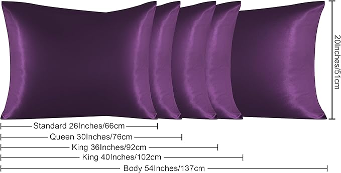 NTBAY 2 Pack Satin Standard Pillowcases for Hair and Skin, Luxurious and Silky Pillow Cases with Envelope Closure, 20x26 Inches, Eggplant Purple