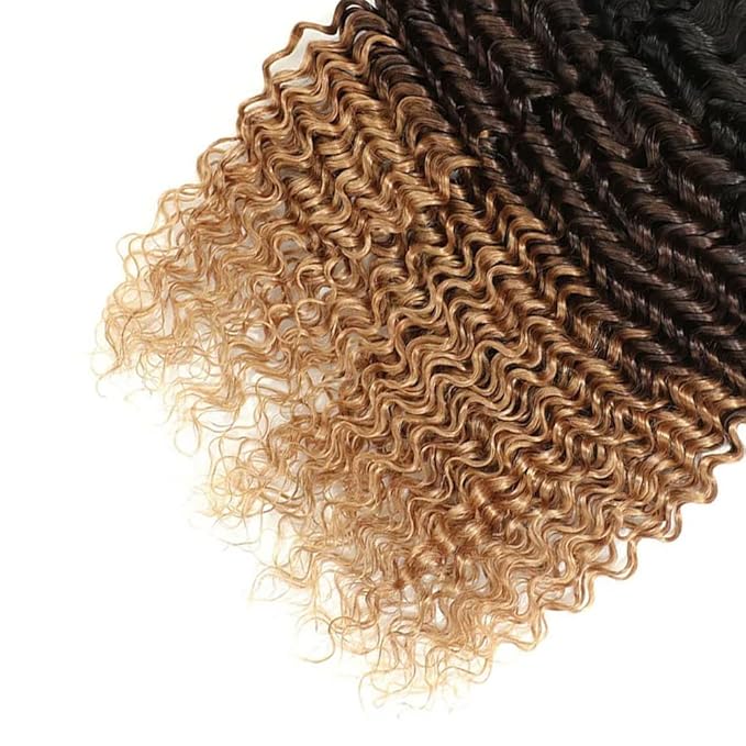4/27 Deep Wave Bundles Human Hair Honey Blonde Bundle 12 14 16 Inch Brazilian Virgin Remy Hair Extensions Double Weft 3 Tone Brown and Blonde Deep Wave Bundles Hair Weave 300g