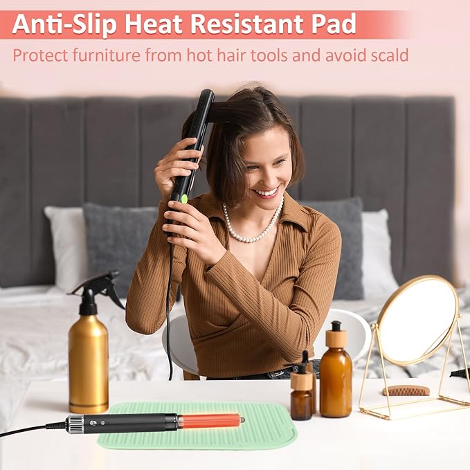 Quccefods Heat Resistant Mat Large Silicone Hot Hair Tools Holder for Curling Irons Flat Iron Hair Straightener Mat Portable Vanity Pad