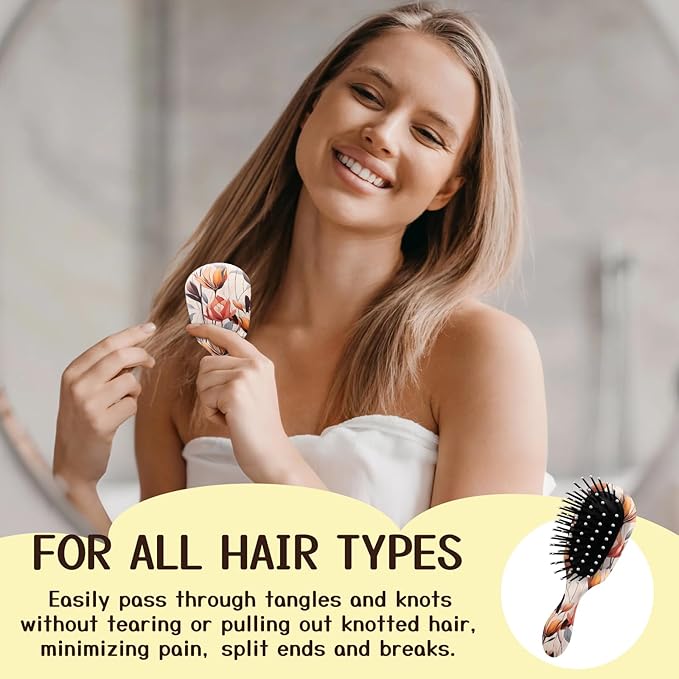 Mini Hair Brush,Cute Detangling Travel Hair Brush,Soft Bristles for Effortless Tangle Removal,Detangler Hairbrush for Women Men Boys Girls Kids Wet Dry All Hair Types (Orange Tulip, Mini)