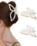 ACECHA 2 Pack Gold Metal Bow Hair Claw Clips for Women, Large Non-slip Butterfly Hairclips for Thin Thick Hair Claws Strong Hold Styling (Checkered)