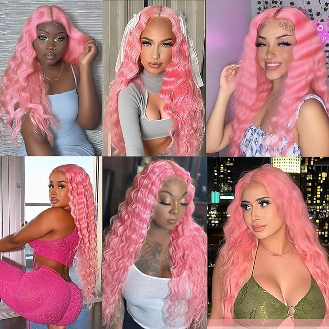 Pink Bundles Human Hair Pure Pink Deep Wave Bundles 26 28 30 Inch Double Weft Grade 8A Brazilian Virgin Remy Hair Extensions 300g