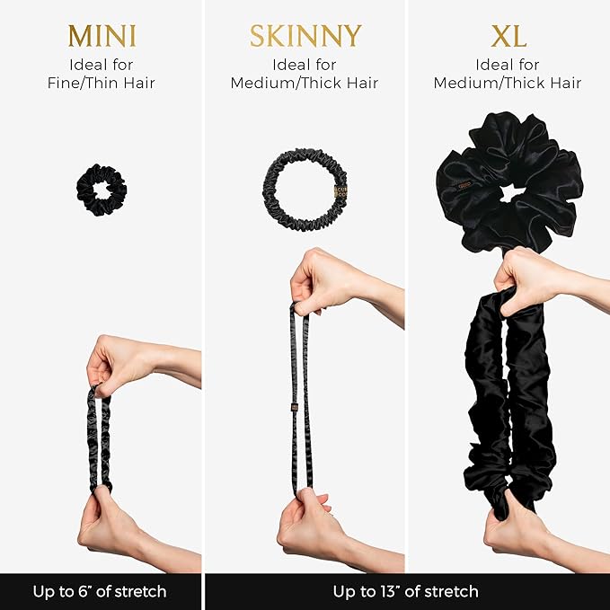 Authentic Mulberry Silk Skinny Hair Match Scrunchies for Women, Anti Breakage Hair Ties for Curly Thick & Thin Hair, 100% Silk for Buns & Ponytail, Strawberry/Auburn (4 Pack)