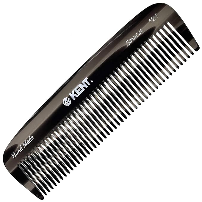 Kent 12T G Wide Tooth Detangling Comb - Handmade Pocket Comb for Thick, Curly, Wavy Hair - Large Tooth Hair and Beard Grooming Comb - Saw-Cut and Hand Polished