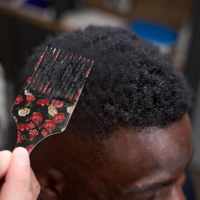 VOCOSTE Wide Tooth Afro Hair Pick Comb, Hair Styling Tool for Men Plastic Flower Pattern, 7.5 Inch